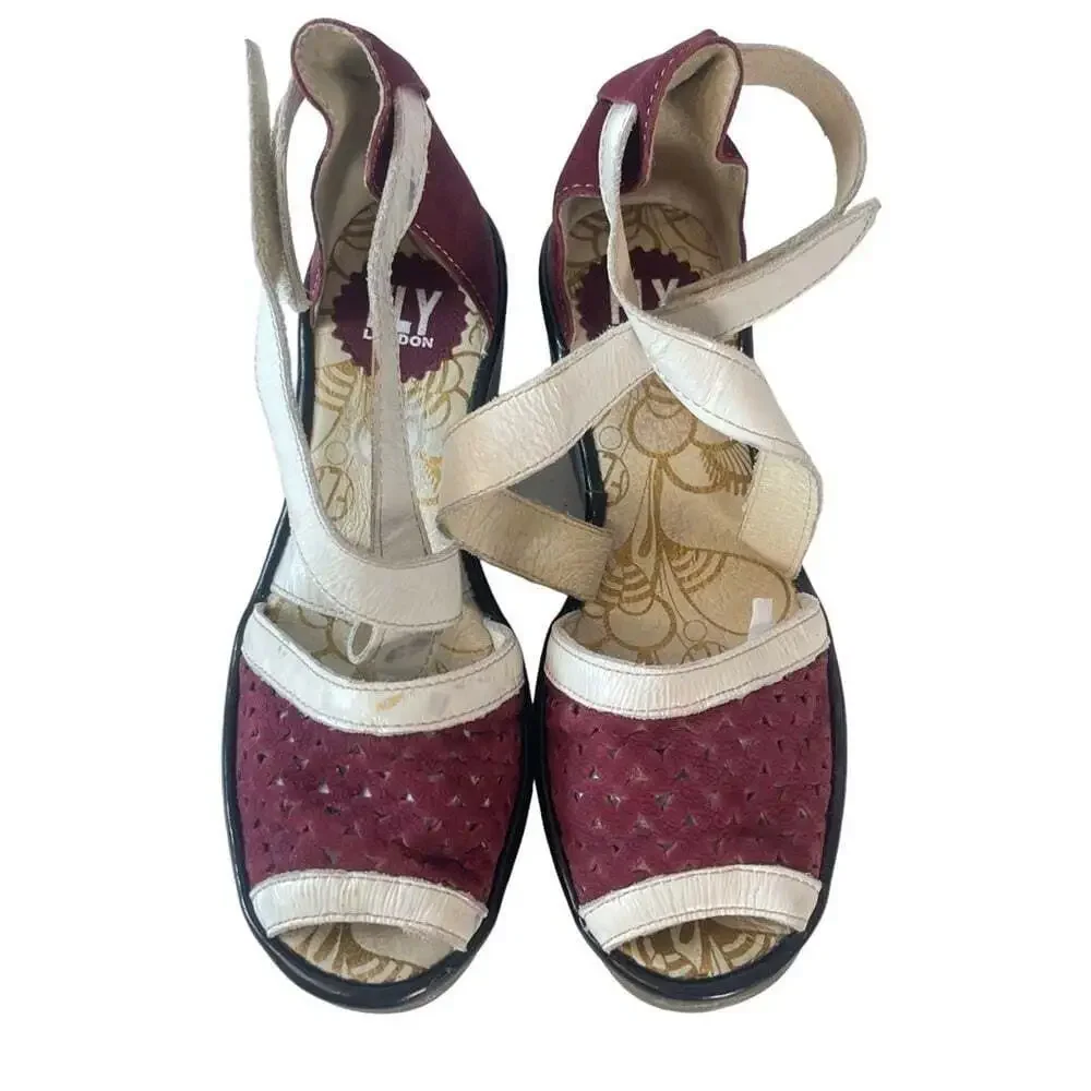 Fly London Womens Ynes Wedge Sandals Perforated Leather Comfort EU 37